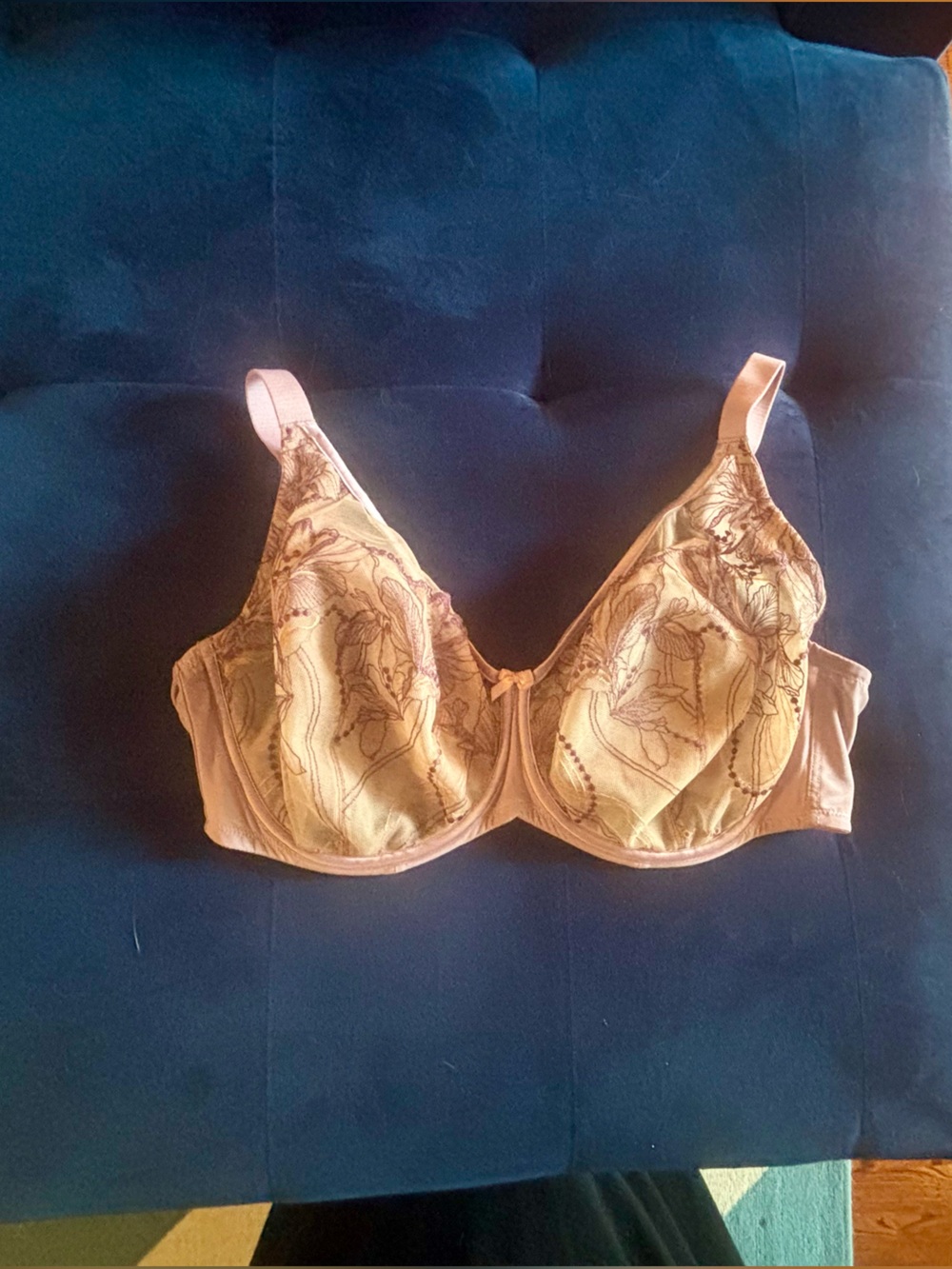 Everyday Lace-Accent Underwire Bra in beige with purple accent’s.